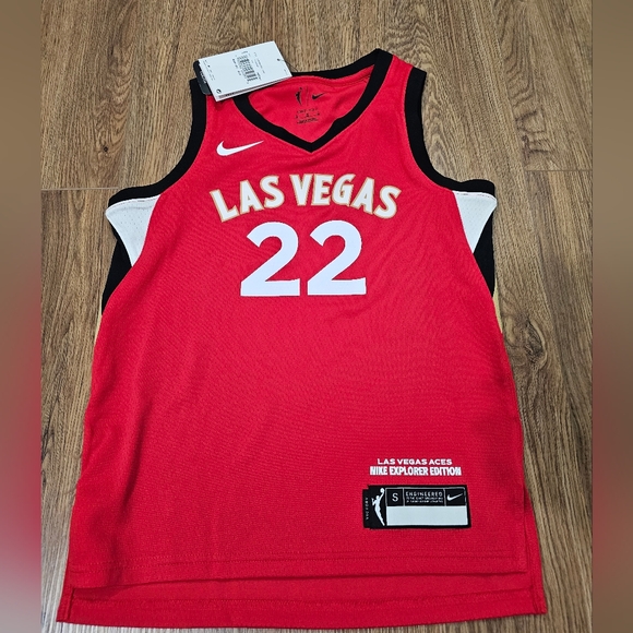 Nike WNBA Las Vegas Aces A'Ja Wilson YOUTH Sz Small Red Explorer Edition Jersey - Picture 1 of 4